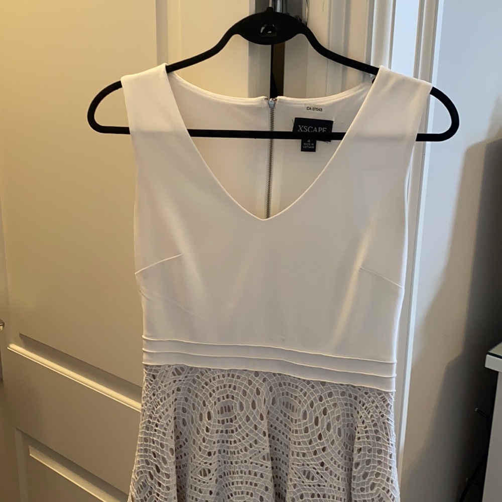 White Formal Dress with Attached Lace Skirt